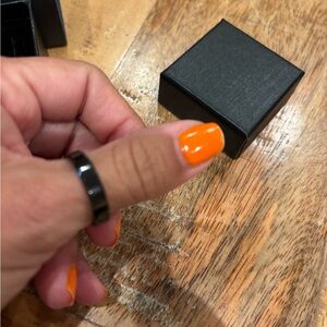 Black obsidian polished tungsten ring